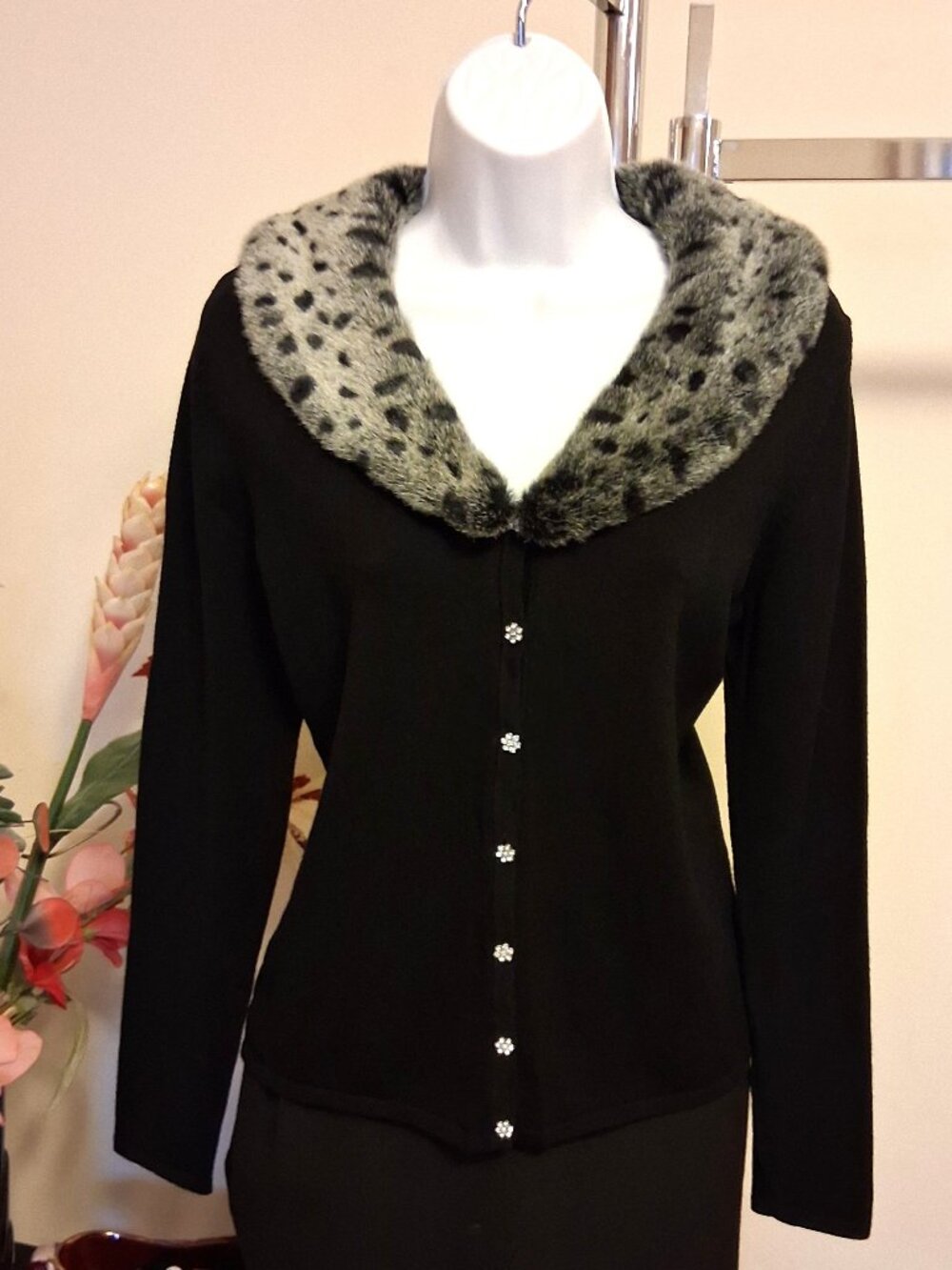 Vintage Jessica Quality Knit Cardigan Sweater ¾ Sleeves Knitwear Spring Autumn M